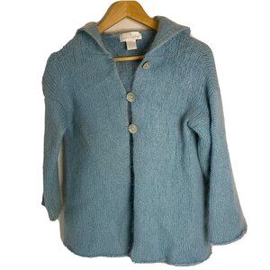 Soft Surroundings blue mohair wool blend knit cardigan sweater hood women XS